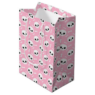 Cute Baby Pink Skull & Bones Halloween Pattern Medium Gift Bag