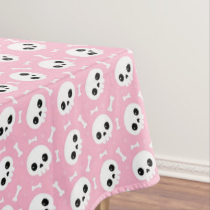 Cute Baby Pink Skull & Bones Halloween Pattern Tablecloth
