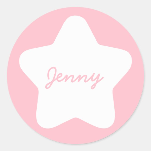 Cute Baby Pink Star Custom Name Sticker (Front)