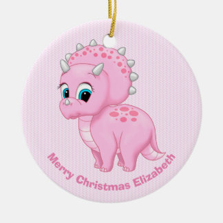 Cute Baby Pink Triceratops Dinosaur Ceramic Tree Decoration