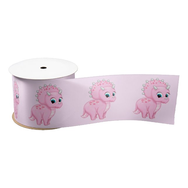 Cute Baby Pink Triceratops Dinosaur Satin Ribbon (Spool)