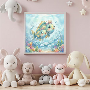 Cute Baby Pisces Zodiac Wall Art Poster