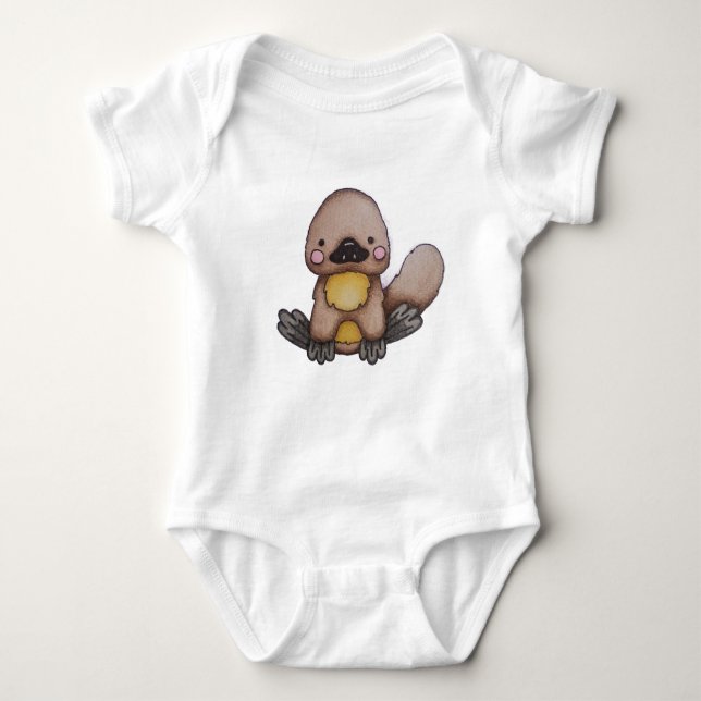 Cute baby platypus on baby romper or playsuit bodysuit (Front)