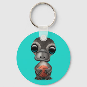 Cute Baby Platypus Playing With Basketball Key Ring