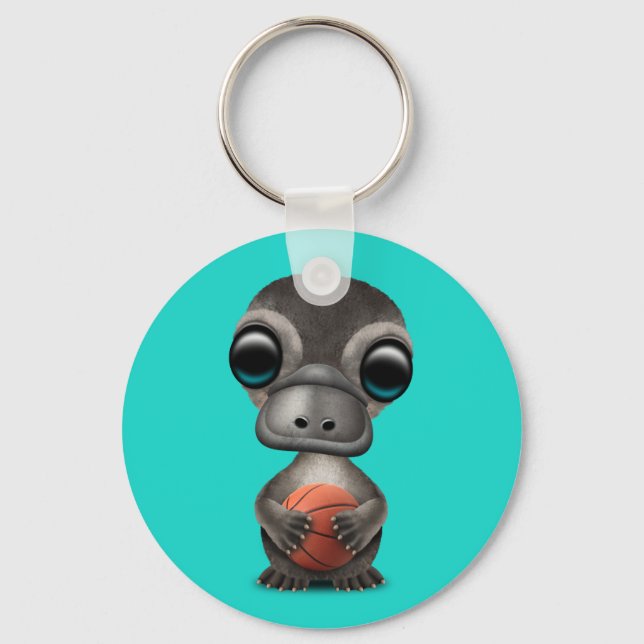Cute Baby Platypus Playing With Basketball Key Ring (Front)