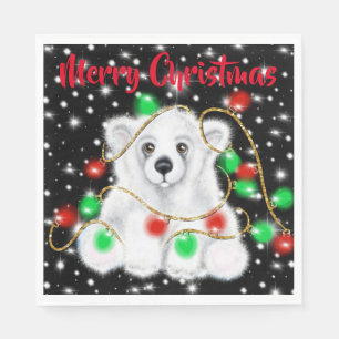 Cute baby polar bear christmas lights starry night napkin