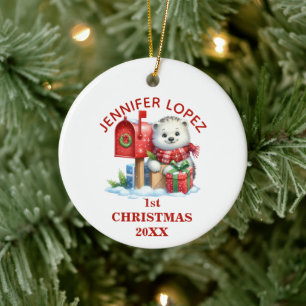 Cute Baby Polar Bear First Christmas Personalised Ceramic Ornament