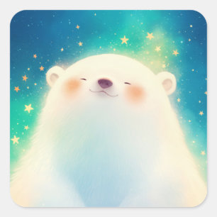 Cute Baby Polar Bear with Blissful Smile Square Sticker