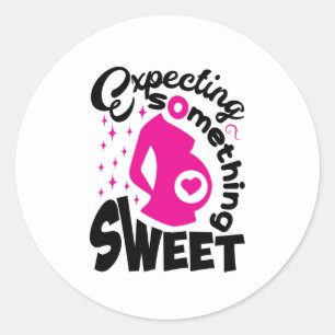 Cute baby pregnancy announcement word art  classic round sticker