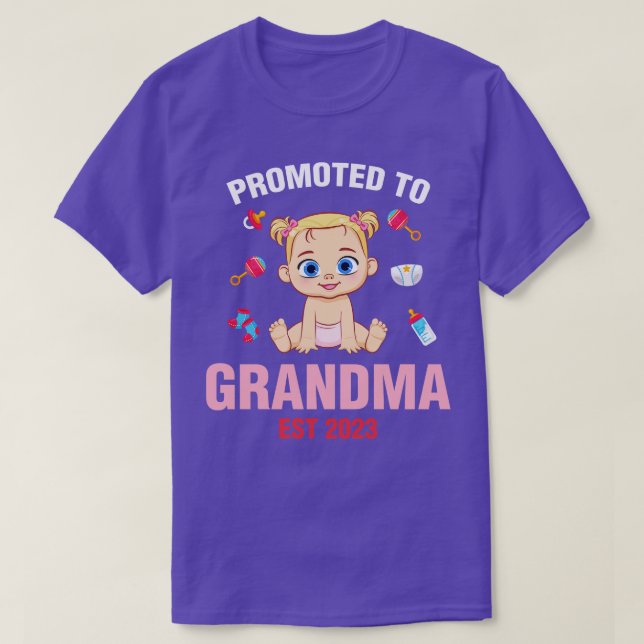 Cute Baby Promoted To Grandma Est 2023 Birthday T-Shirt (Design Front)