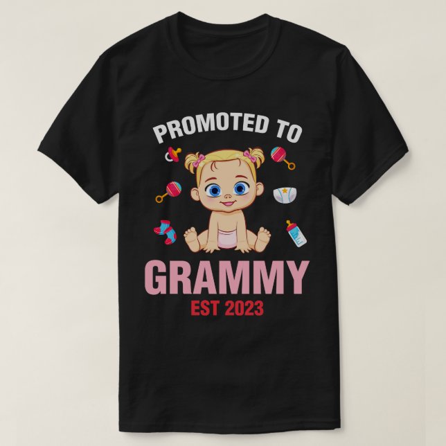 Cute Baby Promoted To Granny Est 2023 Birthday T-Shirt (Design Front)