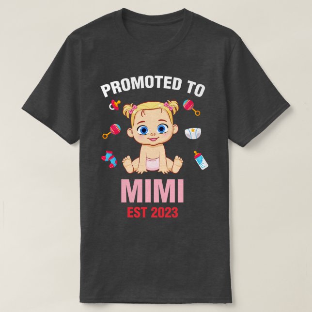 Cute Baby Promoted To Mimi Est 2023 Birthday T-Shirt (Design Front)