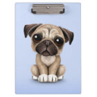Cute Baby Pug Puppy Dog on Light Blue