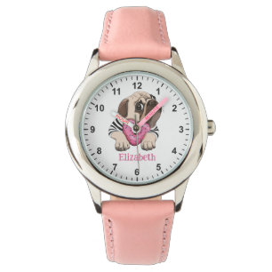Cute Baby Pug with Pink Heart Donut Girl's First W Watch