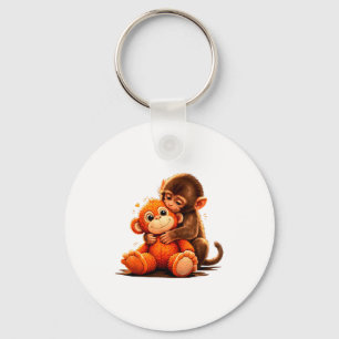 Cute baby punch monkey hugging plush toy key ring