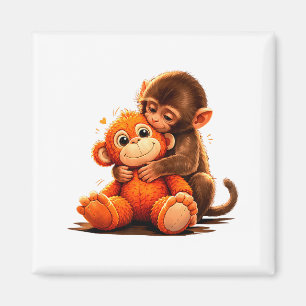 Cute baby punch monkey hugging plush toy magnet