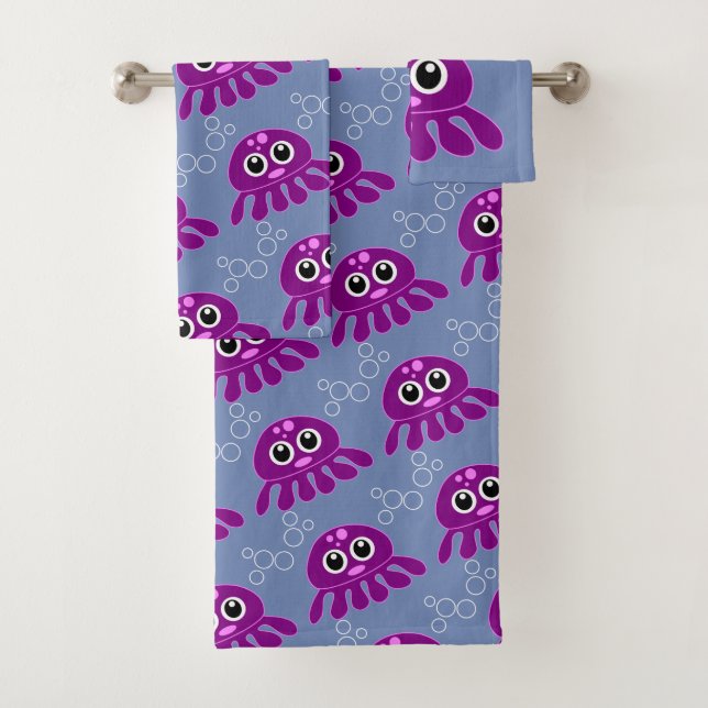 Cute Baby Purple Octopus Pattern Bath Towel Set (Insitu)