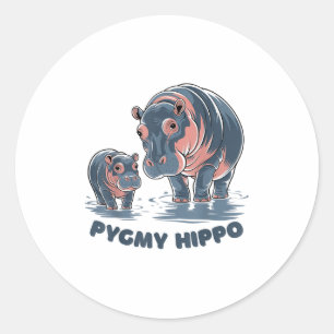 Cute Baby Pygmy Hippo Moo Deng Funny Zoo For Famil Classic Round Sticker