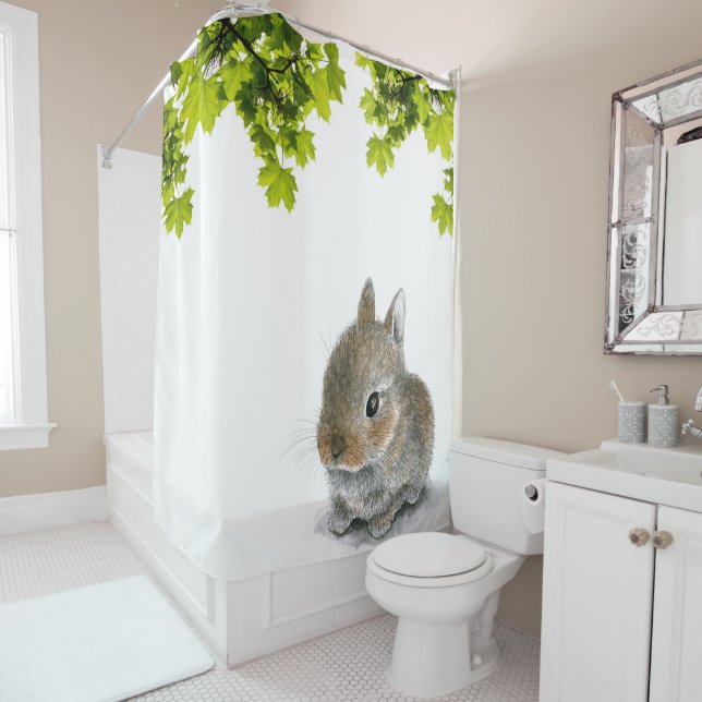 Cute Baby Rabbit 61 with green foliage Shower Curtain (In Situ)