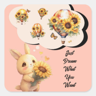 Cute Baby Rabbit And Sunflower Sticker