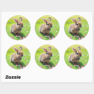 Cute baby rabbit in a flower meadow classic round sticker