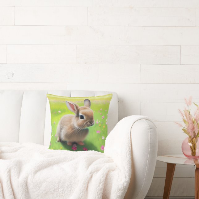 Cute baby rabbit in a flower meadow cushion (Couch)