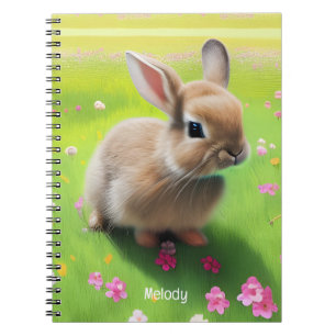 Cute baby rabbit in a flower meadow notebook