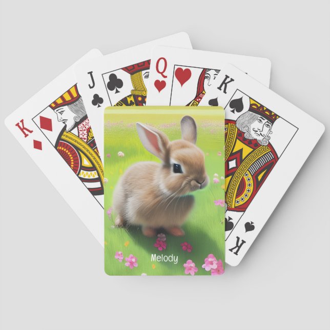 Cute baby rabbit in a flower meadow playing cards (Back)