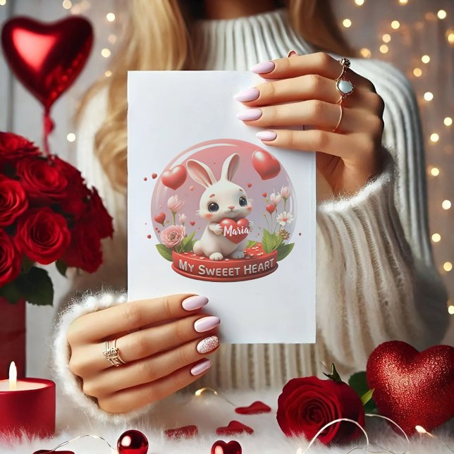 Cute baby Rabbit valentine heart love Postcard (Creator Uploaded)