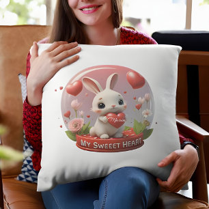 Cute baby Rabbit valentine heart love Throw Pillow