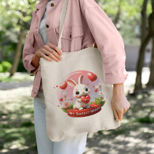 Cute baby Rabbit valentine heart love Tote Bag