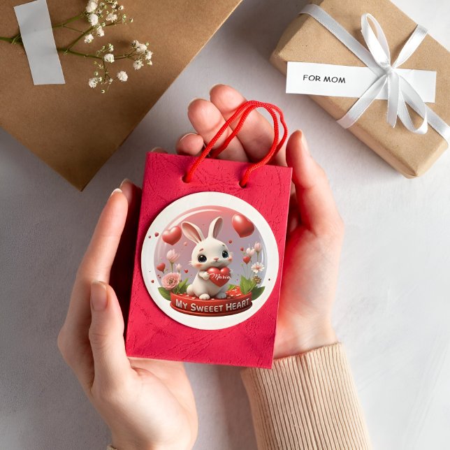 Cute baby Rabbit valentine heart Round Sticker (Creator Uploaded)