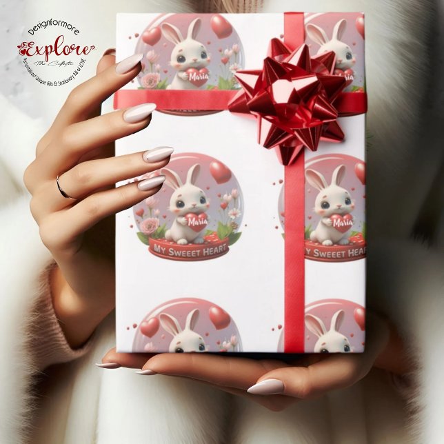 Cute baby Rabbit valentine heart Wrapping Paper (Creator Uploaded)