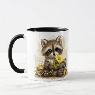 Cute Baby Raccoon Flower Cartoon Coffee Mug