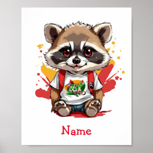 Cute Baby Racoon Custom Name Poster