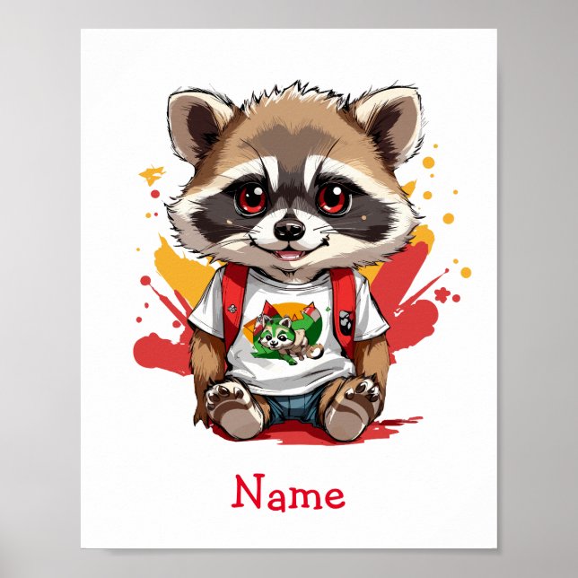 Cute Baby Racoon Custom Name Poster (Front)