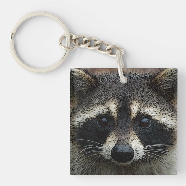 Cute Baby Racoon Face Close Up with Pretty Eyes Key Ring (Front)
