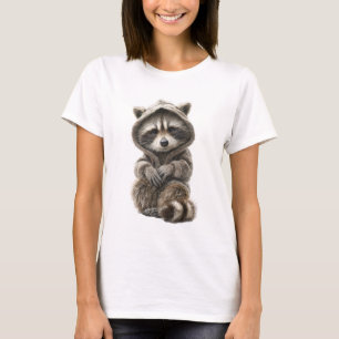 Cute Baby Racoon in a Cosy Knitted Hoodie T-Shirt