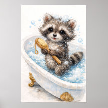 Cute Baby Racoon in Bubble Bath