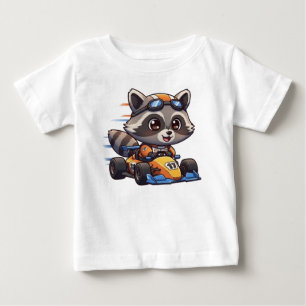 Cute Baby Racoon Race Car Driver T-Shirt
