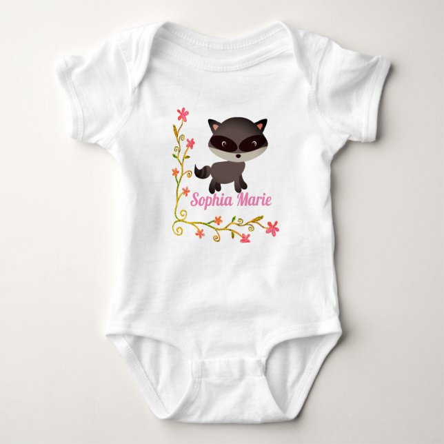 Cute Baby Racoon with Flowers Bodysuit (Front)