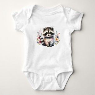 Cute Baby Racoon with Flowers Bodysuit