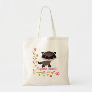 Cute Baby Racoon with Flowers Tote Bag