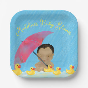 Cute Baby Rain Rubber Ducky’s Umbrella Baby Shower Paper Plate