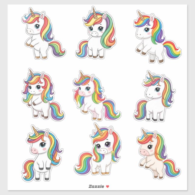 Cute Baby Rainbow Unicorn Custom Vinyl Sticker (Sheet)