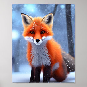 Cute Baby Red Fox in the Snow Poster