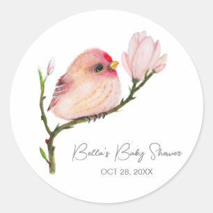 Cute Baby Redpoll Bird Baby Shower Classic Round Sticker