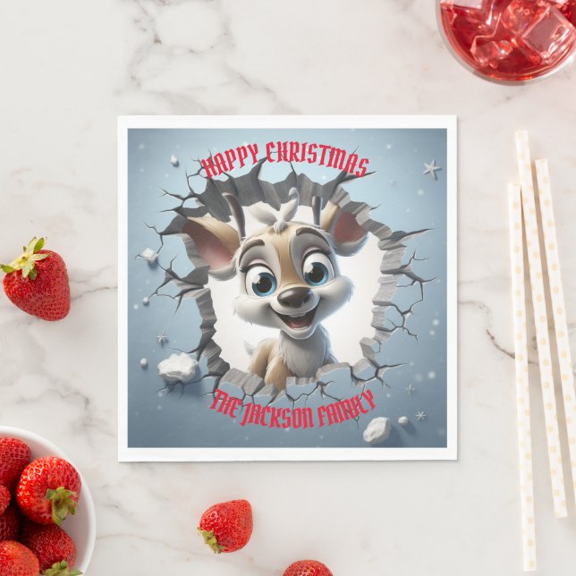 Cute Baby Reindeer 3D Christmas Napkin (Insitu)