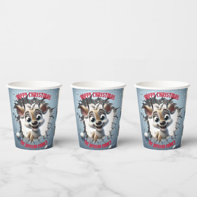 Cute Baby Reindeer 3D Christmas Paper Cups (Multi)