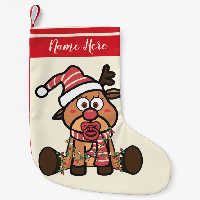 Cute Baby Reindeer Christmas Small Christmas Stocking (Front)